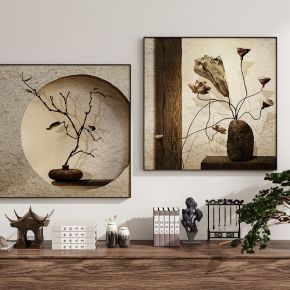 现代新中式禅意中古风侘寂风挂画墙饰装饰画组合