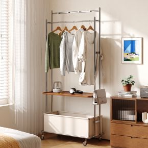 现代移动衣帽架 落地移动挂衣架 中古风移动衣帽架